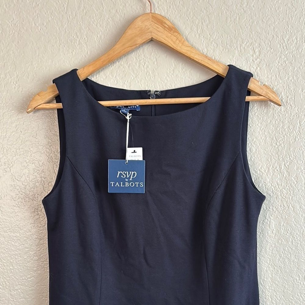 Talbots Navy Blue Ponte Sleeveless Embroidered Sheath Dress - Picture 4 of 8